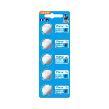 Vinnic CR1616 Positive Power Lithium 3V Batteries - 5 Pieces