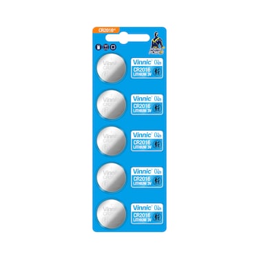 Vinnic CR2016 Positive Power Lithium 3V Batteries - 5 Pieces