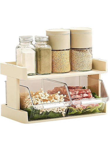 Sorandy Fruit Vegetables Storage Stand Kitchen Storage Rack Basket Multi Layers Storage Shelf Tray Drawer Storage Box Stackable Counter Organizer (Double Layer 32x56x67.5cm /