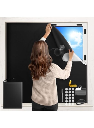 Vurtboly 100% Blackout Curtains for Bedroom, 118" x 57" Portable DIY Window Blinds, No Drill Window Shades &amp; Blackout Blinds with Stickers &amp; Tabs for Baby Nursery, Travel, Dorm Room