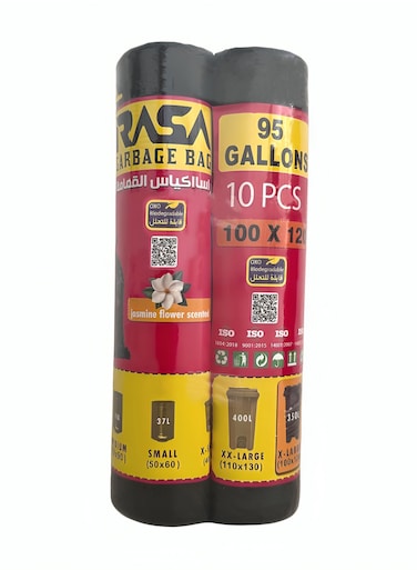Extra Large Garbage Bags &acirc;&euro;&ldquo; 95 Gallons, 100x120cm, 10 pcs per roll x 2 rolls (Total 20 pcs) &acirc;&euro;&ldquo; Black, Tear-Resistant, Eco-Friendly, Jasmine Scented