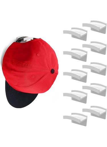 Hat Hook, (10PCS) Hat Rack for Wall, Hat Racks for Baseball Caps, Wall Mount Wall Non-marking Sticky Baseball Cap Hook, for Hanging Hats, Closet, Can Be Used for Storage of Glasses, Headphones,White