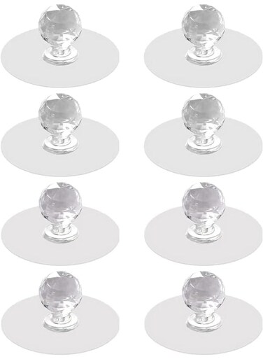 8 Pcs Cabinet Drawer Knobs, Clear Diamond Crystal Shaped Pulls Handles, Self Adhesive Drill Free Push Pull Helper, for Kitchen Cupboard, Bathroom Dresser, Furniture Door Window