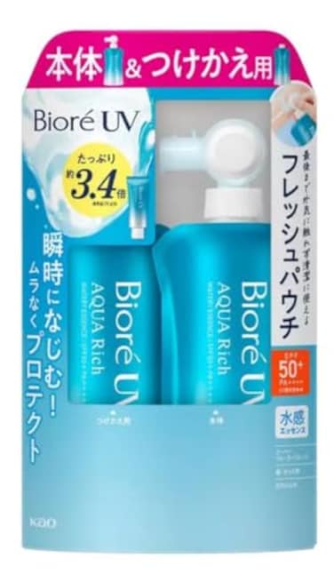 KAO Biore UV Aqua Rich Watery Essence, 4.2 Oz (120 G) + 4.2 Oz (120 G) Refill, Set Of 2