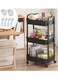 3-Tier Rolling Utility Cart with Wheels Detachable Utility Storage Cart Rack with Handle and Lockable Casters Multi-Functional Storage Trolley for Office Kitchen Bathroom (Black 3-Tier)