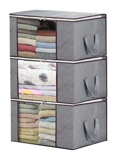 Large Capacity 3 Pack 90L Clothes Storage Bag Organizer with Reinforced Handle Thick Fabric for Comforters,Blankets,Bedding,Foldable with Sturdy Zipper,Bins Bags Clear Window