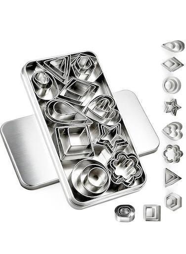 Mini Cookie Cutter Set with Box, Geometric Set for Biscuit Mold