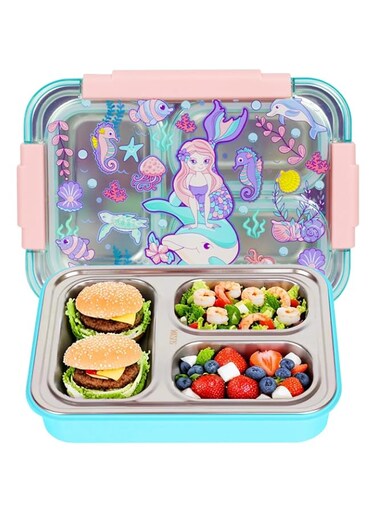 Stainless Steel Bento Lunch Box for Kids, 710ml/23.5oz BPA-Free Leak-Proof Children Food Containers with 3 Compartments, Back to School Students Daycare Lunches Snack Container