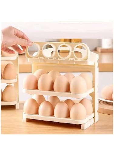 Plastic Fridge Flip Tray Egg Fresh-Keeping Cases Holder Egg Storage Container 24 Grid Egg Refrigerator Tray Easy To Use 3 Layer Egg Storage Container for Refrigerator Door