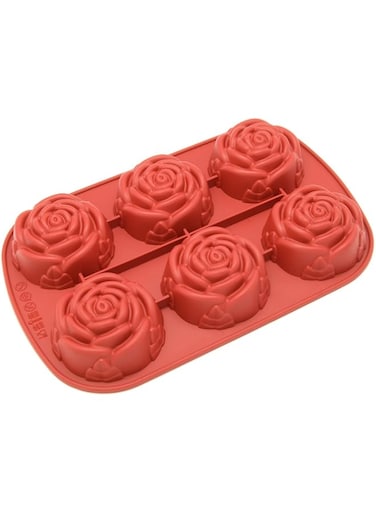 Freshware CB-205RD 6-Cavity Rose Shape Silicone Mold for Homemade Soap, Cake, Cupcake, Bread, Muffin, Pudding, Jello, and More