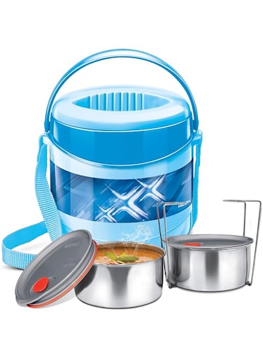 MILTON Econa Deluxe 2 Tiffin Box Set, 200 ml/150mm, (2 Containers), Blue, Stainless Steel
