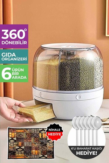 360 Degree Rotating Sharpening Food Organizer - Dry Food and Pulses, Spice Spoon and Trivets Gift