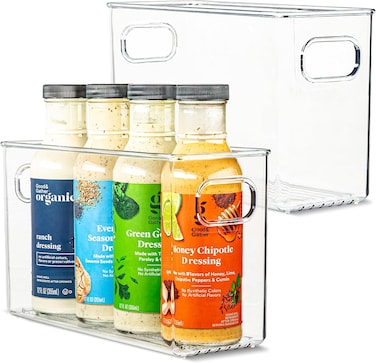 Plastic Food Storage Clear Container Bin with Handles for Organizing Kitchen, Pantry, Refrigerator, Freezer, Pantry, Cabinet, Closet, Bathroom. Pack of 1