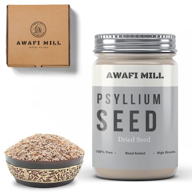 Awafi Mill Dried Whole Psyllium Seeds - Versatile Ispaghol Seed Whole for Culinary Use   Natural Thickening, Baking, and Cooking Ingredient (Bottle of 50 gram / 1.7 Oz)