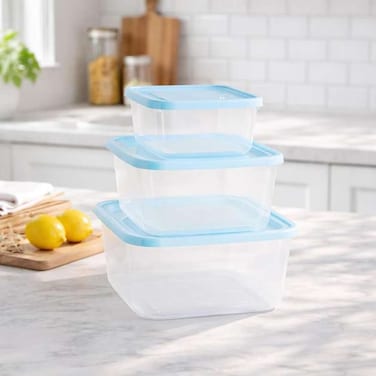 Home Fresco 3-Piece Square Food Container - Clear &amp; Blue