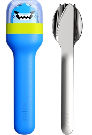 Kids Utensils in Holder Set of 3 Pieces, Reusable Fork Spoon Knife with Travel Case, BPA Free Child Friendly Cutlery Set for School Lunch Box Picnic Camping Portable Eating Set