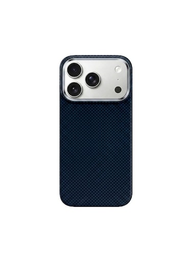 جراب Mobcos لهاتف iPhone 17 Pro Chex بلون أزرق سادة مصنوع من ألياف الأراميد، بنسيج 1500D Fusion Weave، غطاء مغناطيسي فائق النحافة وخفيف الوزن، متوافق مع MagSafe