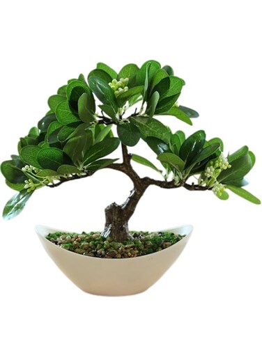 ZIZIMU Artificial Plants Potted Plants Simulation Plastic Green Plants 26cm Suitable for Indoor Home Decoration Office Living Room Hotel Outdoor Greening (With flower pots) (white)