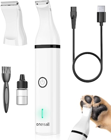 Dog Clippers with Double Blades,Cordless Small Pet Hair Grooming Trimmer,Low Noise for Trimming Dog's Hair Around Paws, Eyes, Ears, Face, Rump (White)