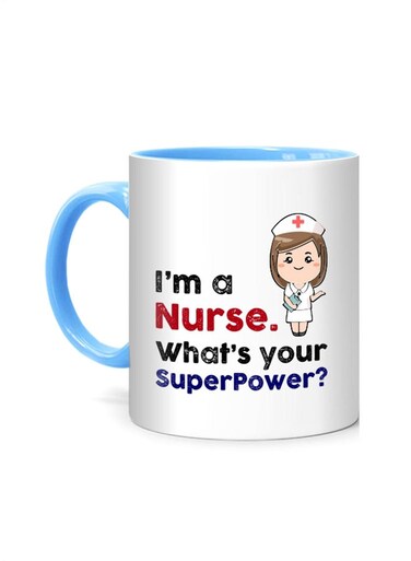 Styles I'm Nurse, what is your superpower Printed Mug White/Blue 10cm