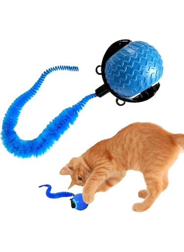 Muamos Smart Interactive Cat Toy Smart Ball with Tail Automatic Obstacle Avoidance 360&deg; Rotating Rolling Pet Ball Indoor Cat and Dog Playmate 3 Modes LED Light Stimulate Hunting Instinct (Blue)