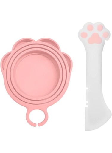 Cat Food Can Lid, With Wet Food Spoon, Silicone Pet Food Can Lids Covers, Reusable Topper for 3 Standard Size Food Cans, Open Can With Spoon, Manual Can Opener&iuml;&frac14;&circ;Pink&iuml;&frac14;&permil;