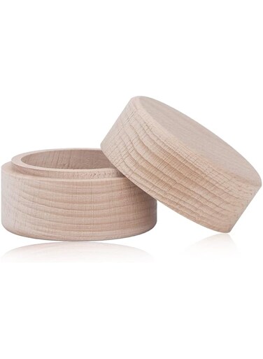 Vokers Small retro jewelry box, round beech wood box for rings