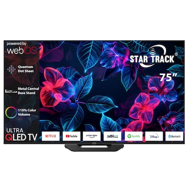 Star Track Ultra QLED TV 75 inch 4K HDR10+ WebOS Metal Central Base Stand 110% Color Volume with Quantum dot 400 Nits Ultra Bright Display Dolby Vision Atmos Air Mouse Remote Apple AirPlay &amp; Home
