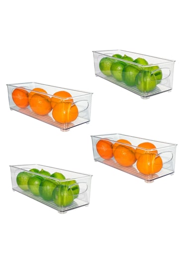 FCG Home &ndash; Stackable Plastic Fridge Storage Organizer Box, Ideal for Pantry Kitchen Bathroom (4, Narrow)