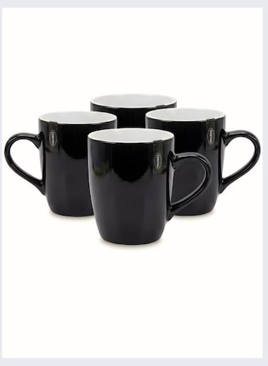 Ceramic Mug Set of 4 - Black Color 2 tone, 355ml   Elegant Ceramic Coffee Mugs   Microwave &amp; Dishwasher Safe