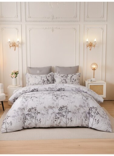 Printed Duvet Set, King Size Fits 200x200 cm - 6-Pcs Bed Set, Brushed Microfiber Fabric - 1 Duvet Cover, 1 Fitted Sheet, 2 Pillow Shams, 2 Pillowcases (Filler Not Included)