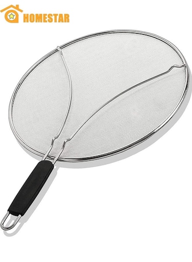 Stainless Steel Grease Splatter Screen for Frying Pan 13 inch, Stops Hot Oil Splash, Protects Skin from Burns, Splatter Guard for Cooking, Iron Skillet Lid, Keeps Kitchen Clean