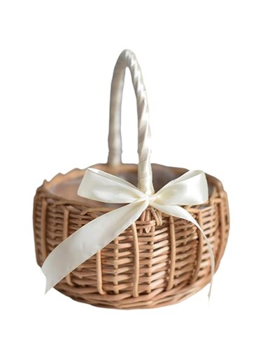 Quietcloud Flower Basket Woven Hand-Held Wicker Decorative Picnic Storage Basket for Home, Decorative, Vivid, Simulation White L
