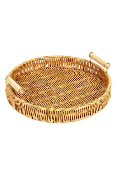 Rattan Wove Bread Basket, Fruits Storage Tray with Handles, Storage Basket for Serving Food, Vegetables, Crackers, Snacks