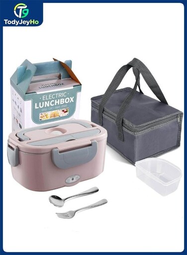 Electric Lunch Box Food Warmer Portable Lunch Microwave Bento Box with SS Container 1.2 L Leak Proof, 220V/12V/24V for Car/Office/Trunk 3 in 1 with Fork&amp;Spoon&iuml;&frac14;&dagger;Insulated Lunch Bag (Pink)