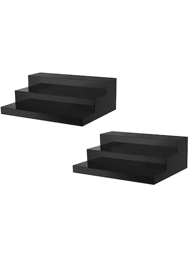 CiaoHER Large Acrylic Wine Liquor Bottle Rack 16x12.5x6.5in 3tier Black Countertop Riser Display for Bar Coffee Leisure Station Retail Store Shop Grocery Collection Organizer Stand，2pack
