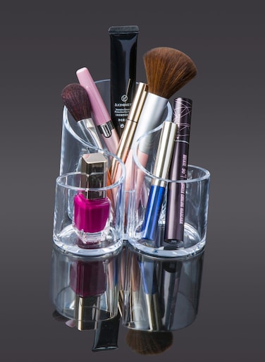 organizer Acrylic Cosmetic Makeup Organizer, 3-Slot Transparent Desktop Makeup Brush Holder, Arc Design Tool Storage Box