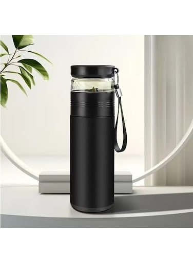 15.2oz Stainless Steel Vacuum Insulated Water Bottle with Tea Infuser - Leakproof, Portable for Travel, Hiking &amp; School, Insulation Cup Tea Water Separation Cup Large-Capacity, Black