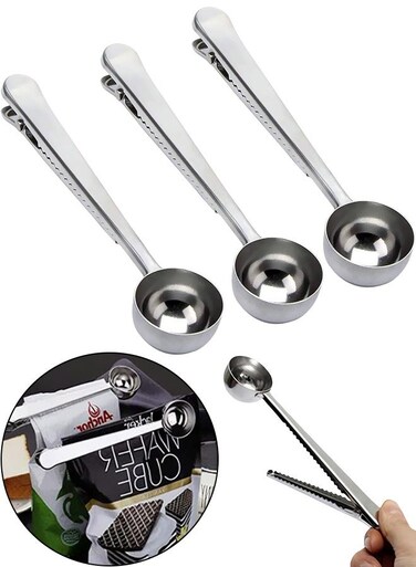 Pcs Silver Stainless Steel 2 in 1 Coffee Scoop Clip Tablespoon Measure Spoon for Ground Coffee Beans Tea Sugar Milk Powder Ice Cream Home Bar Eid Gathering Kitchen Prep