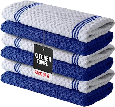 100% Cotton Waffle-Weave Kitchen Dish Towels 6 Set &ndash; Fast Drying, Highly Absorbent, Durable &amp; Reusable Dish Towels for Everyday Cleaning, Drying &amp; Kitchen Utility &ndash; Compact, Soft &amp; Eco-Friendly