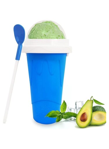 Maga Zone Slushie Cup Maker, DIY Quick Frozen Magic Slushy Cup Ice Cream Maker with Lids &amp; Straws, Double Layer Design for Instant Slush &amp; Ice Cream, Blue (BSB002)