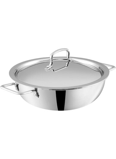 Platinum Triply Stainless Steel Extra Deep Kadai/Kadhai with Stainless Steel Lid - 4.8 Liters (28 CM), VTK028, Cooking Pot, Frypan, Casserole