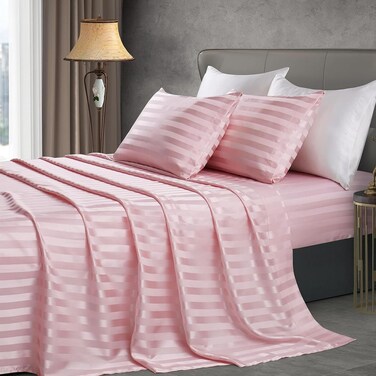 CRAFT&Acirc;&reg; 4-Piece Stripe Bed Sheet Set - Twin Size, Pink, 300 TC Cotton