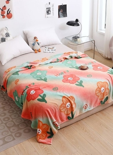 Home Fleece blanket 200*230cm super soft throw peach floral design.