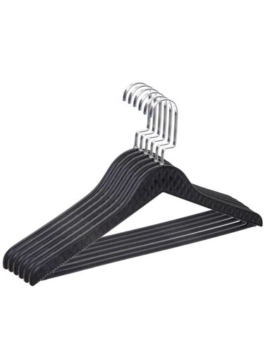 Heavy-Duty Plastic &amp; Steel Hangers, 6 Pack Wardrobe Organiser &acirc;&euro;&ldquo; Non-Slip Clothes Hangers for Bedroom, Bathroom &amp; Home Rack &acirc;&euro;&ldquo; Space-Saving Clothes Accessories (Black)