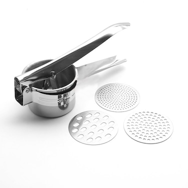 Steel Potato Ricer Manual Masher With 3 Interchangeable Discs Silver 29cm