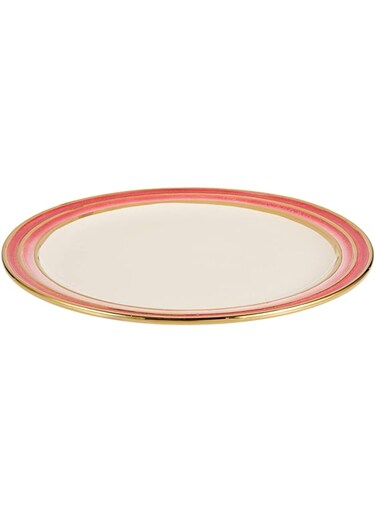 Harmony Ceramic Three Lines Round Plate - 13.5 Inches Pink And Gold Multi Color