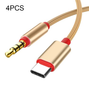 4 Pcs 3.5mm To Type-C Audio Cable Microphone Recording Adapter Cable Mobile Phone Live Sound Card Cable &ndash; Gold