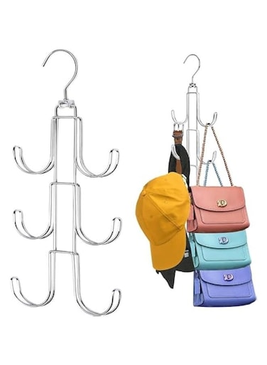 2Pack Purse Hanger Organizer for Closet,Handbag Hanging Organizer for Closet,Rotatable Purse Rack Space Saving Bag Hangers Closet Storage Hooks for Bags,Hats,Belt,Tie,Scarfs