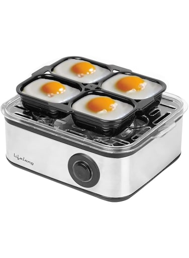 Lifelong 2-in1 Egg Boiler and Poacher 500-Watt (Transparent and Silver Grey), Boil 8 eggs, Poach 4 eggs, Easy to clean